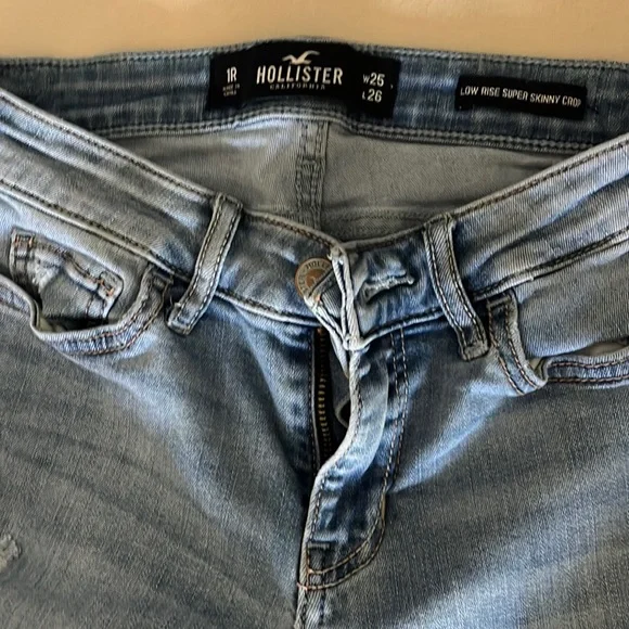 Hollister denim blue jeans low rise super skinny cropped distressed (1 juniors) - Picture 4 of 8